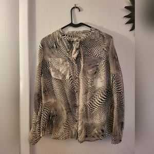 Zebra print self-tie neckline blouse